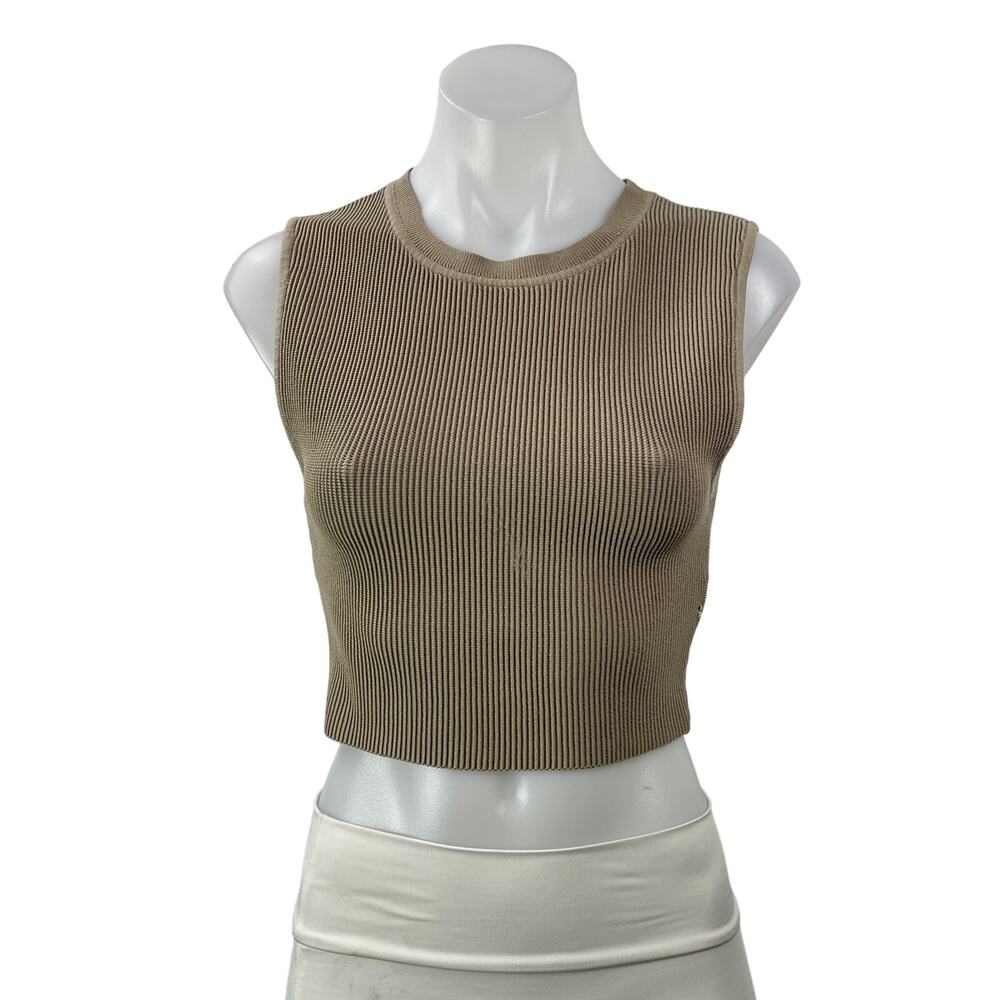 Aritzia Babaton Sculpt Womens Taupe Sleeveless Knit Muscle Cropped Tank Top Sz M